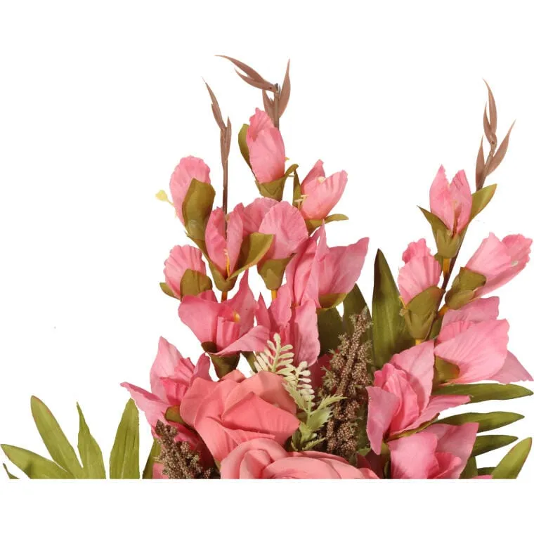 Bukiet Płaska Wiązanka Nagrobna Mix Gladioli Róż I Piwonii 68cm - Różowy