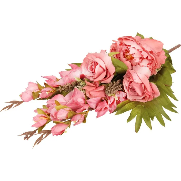 Bukiet Płaska Wiązanka Nagrobna Mix Gladioli Róż I Piwonii 68cm - Różowy