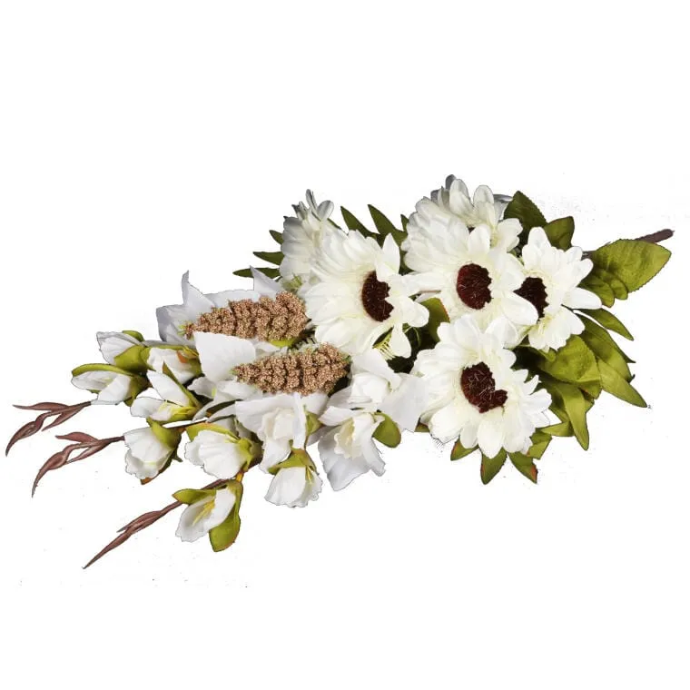 Bukiet Płaska Wiązanka Nagrobna Mix Gladioli I Gerber 68cm - Biała