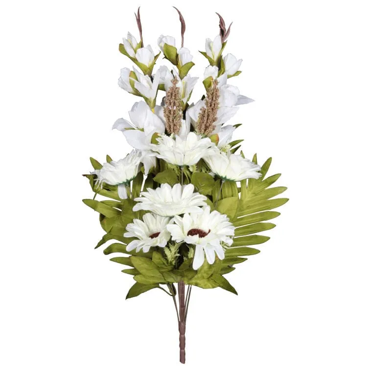 Bukiet Płaska Wiązanka Nagrobna Mix Gladioli I Gerber 68cm - Biała