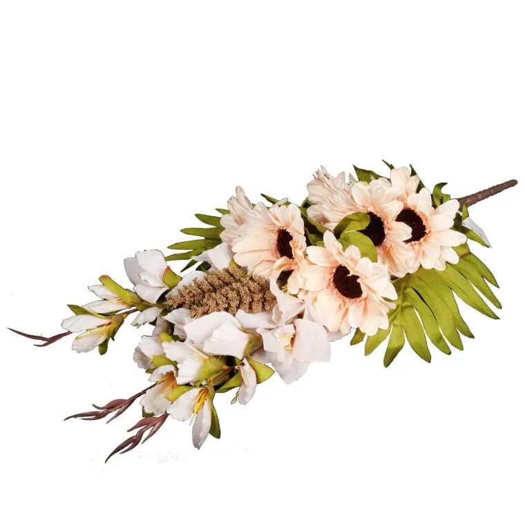 Bukiet Płaska Wiązanka Nagrobna Mix Gladioli I Gerber 68cm - Kremowa