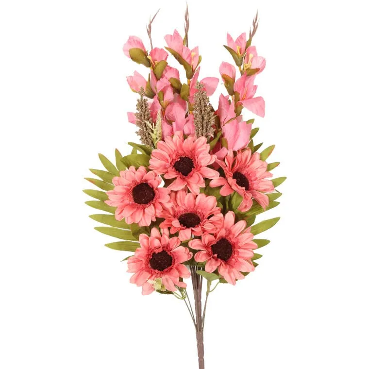 Bukiet Płaska Wiązanka Nagrobna Mix Gladioli I Gerber 68cm - Różowa