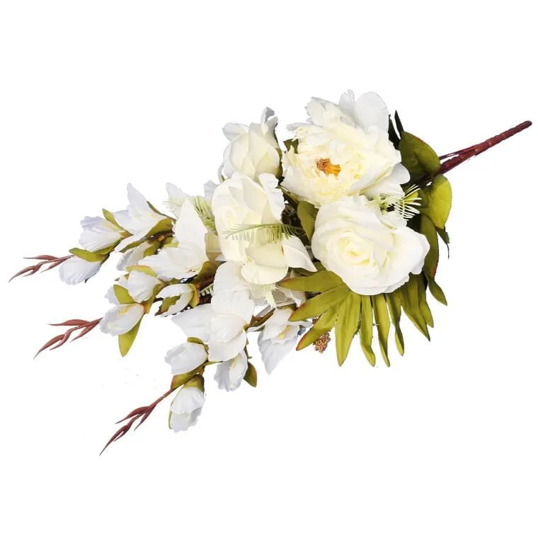 Bukiet Płaska Wiązanka Nagrobna Mix Gladioli Róż I Piwonii 68cm - BIAŁA