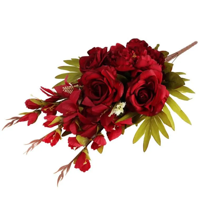 Bukiet Płaska Wiązanka Nagrobna Mix Gladioli Róż I Piwonii 68cm - BORDOWA