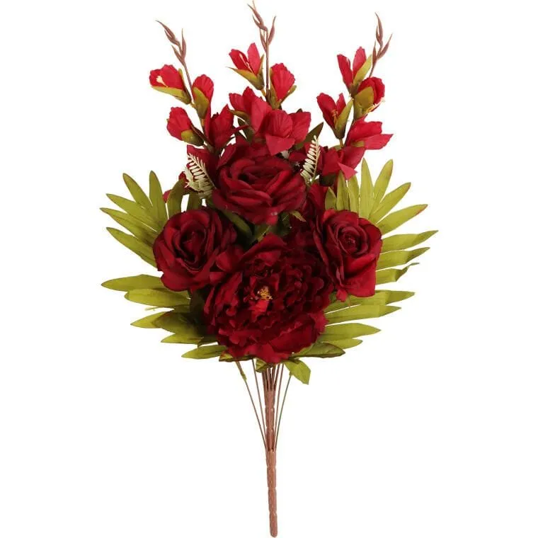 Bukiet Płaska Wiązanka Nagrobna Mix Gladioli Róż I Piwonii 68cm - BORDOWA