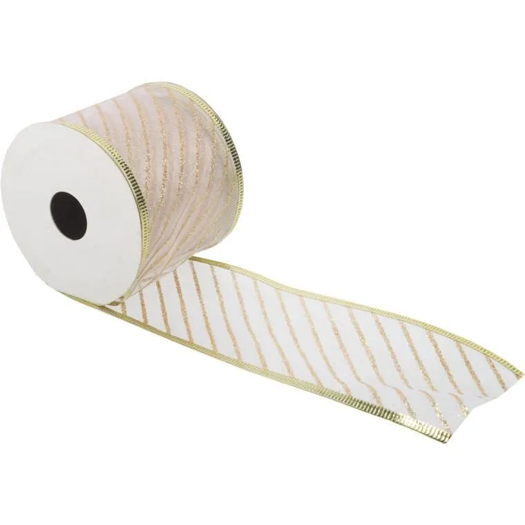 Wstążka Dekoracyjna 6.5 cm Na Szpuli - Kremowa