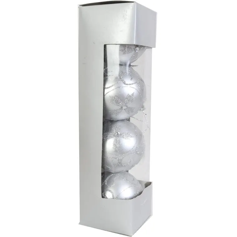 Komplet 4 Bombek Plastikowych 6 cm - Srebrne