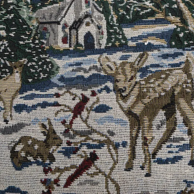 Gobelinowa Poszewka Na Poduszkę W Świąteczne Jelonki - Niebiesko-Kremowa 38x38 cm