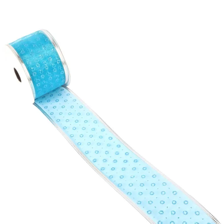 Wstążka Dekoracyjna Świąteczna Błękitno Srebrna 5 cm X 2,7 m