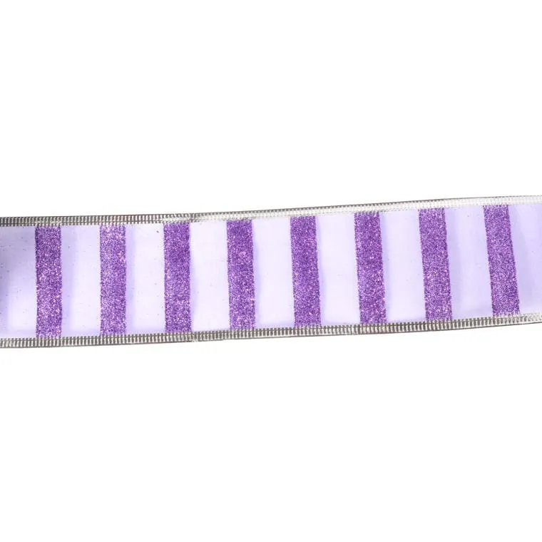 Wstążka Dekoracyjna Świąteczna Fioletowo Srebrna 5 cm X 2,7 m