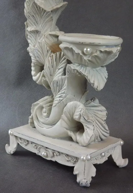 Romantyczny Świecznik Stojący Z Perłami I Motywem Roślinnym 27x17 cm