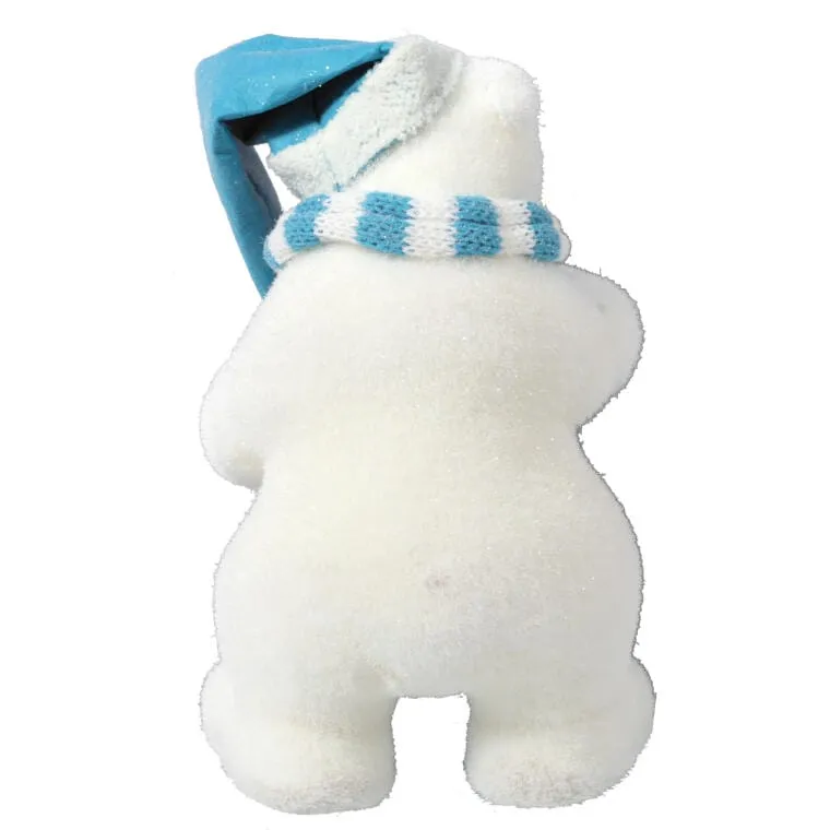 Figurka Świąteczna Niedźwiedź Polarny W Niebieskiej Czapie I Szaliku 43 cm