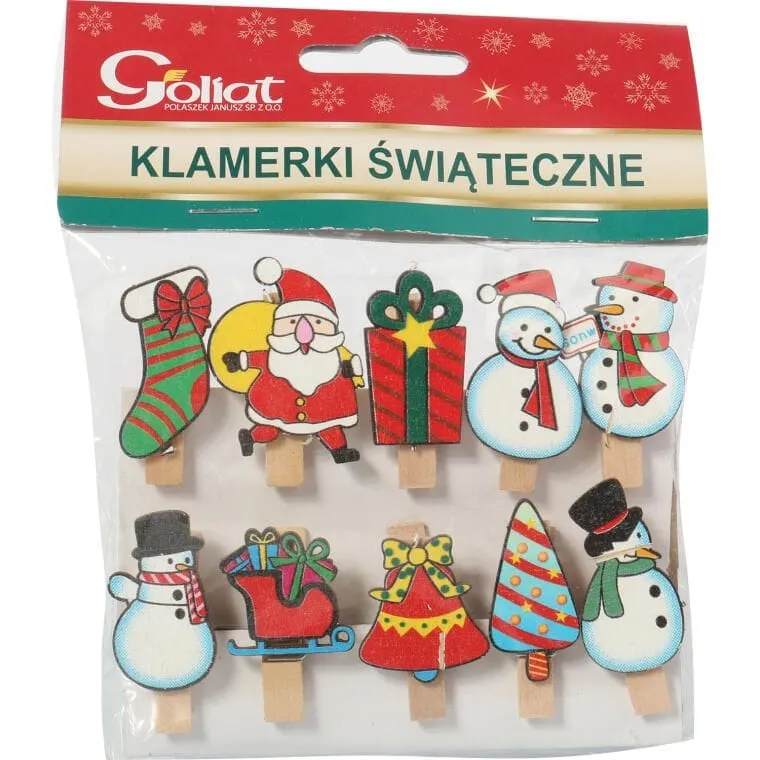 Klamerki Drewniane Multikolor Do Dekoracji Bożonarodzeniowych 10 szt. 4 cm