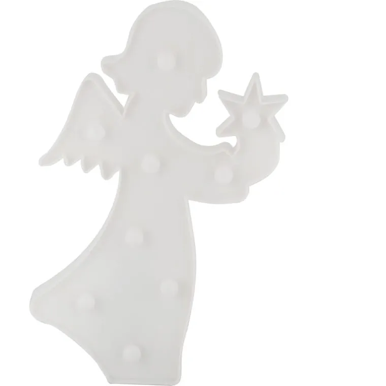 Anioł LED 9l Z Dekoracją Świetlną Na Baterie 2XAA, 28 cm - Biały