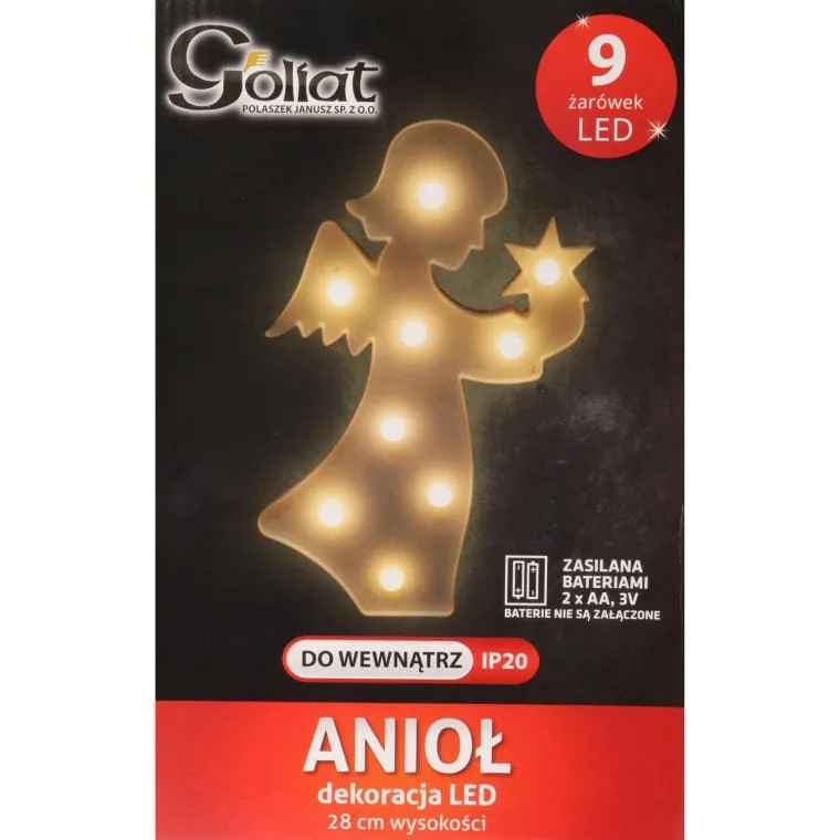 Anioł LED 9l Z Dekoracją Świetlną Na Baterie 2XAA, 28 cm - Biały