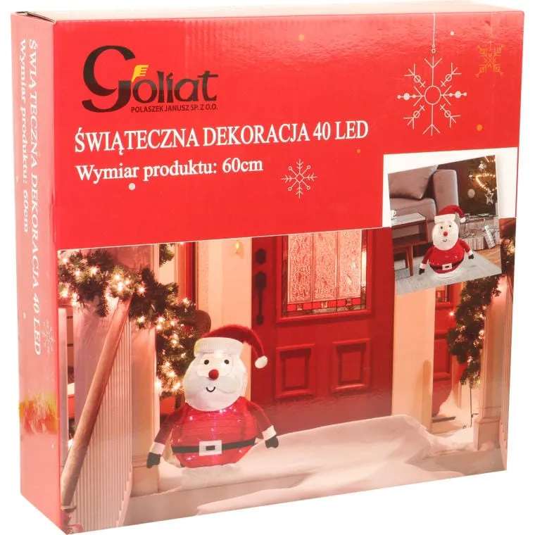 Podświetlany Stojący Mikołaj Z LED - Dekoracja Świąteczna 60cm, Czerwono-Biały, Zasilanie Bateryjne