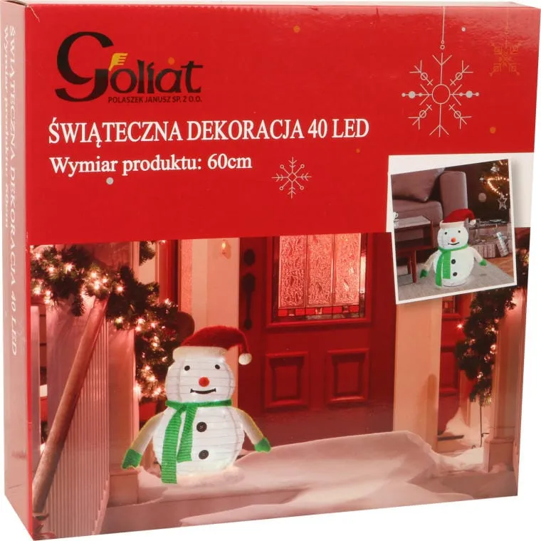 Bałwan Świąteczny Z Podświetleniem LED 40szt, Biały, 60cm, Zasilanie Bateryjne