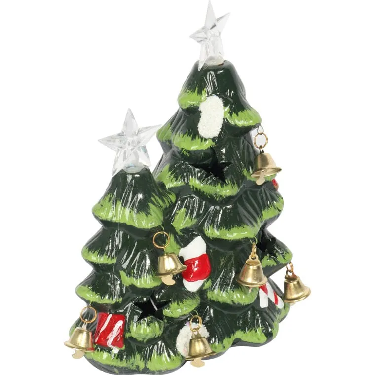 Ozdoba Świąteczna Ceramiczne Choinki Z LED 19 cm