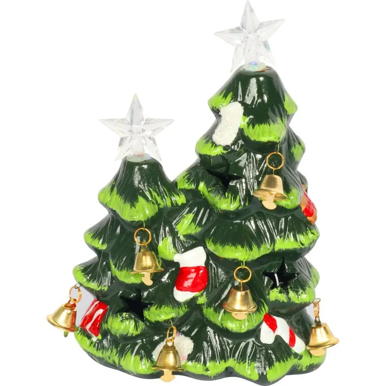 Ozdoba Świąteczna Ceramiczne Choinki Z LED 19 cm
