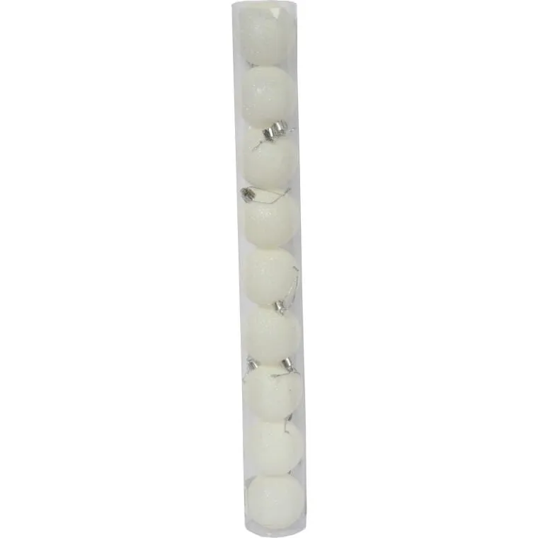 Zestaw 9 Białych Bombek Bożonarodzeniowych Z Brokatem, Plastikowych, 6 cm