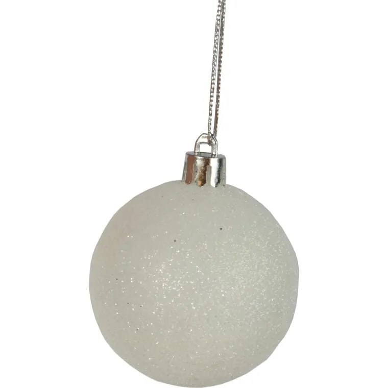 Zestaw 9 Białych Bombek Bożonarodzeniowych Z Brokatem, Plastikowych, 6 cm