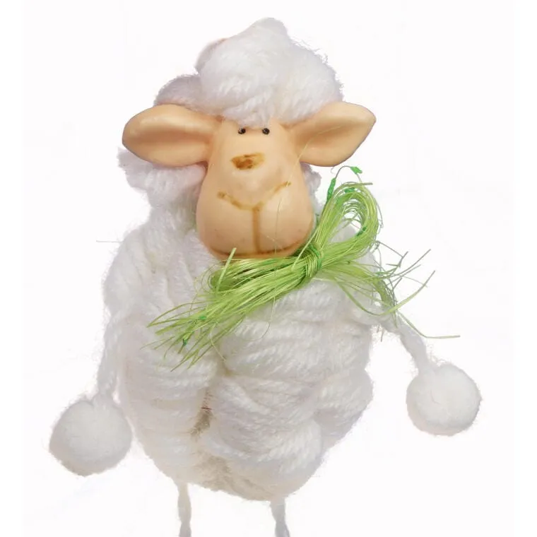 Baranek Wielkanocny Z Wełny Biały, Figurka Dekoracyjna Z Wiszącymi Nogami, 18cm