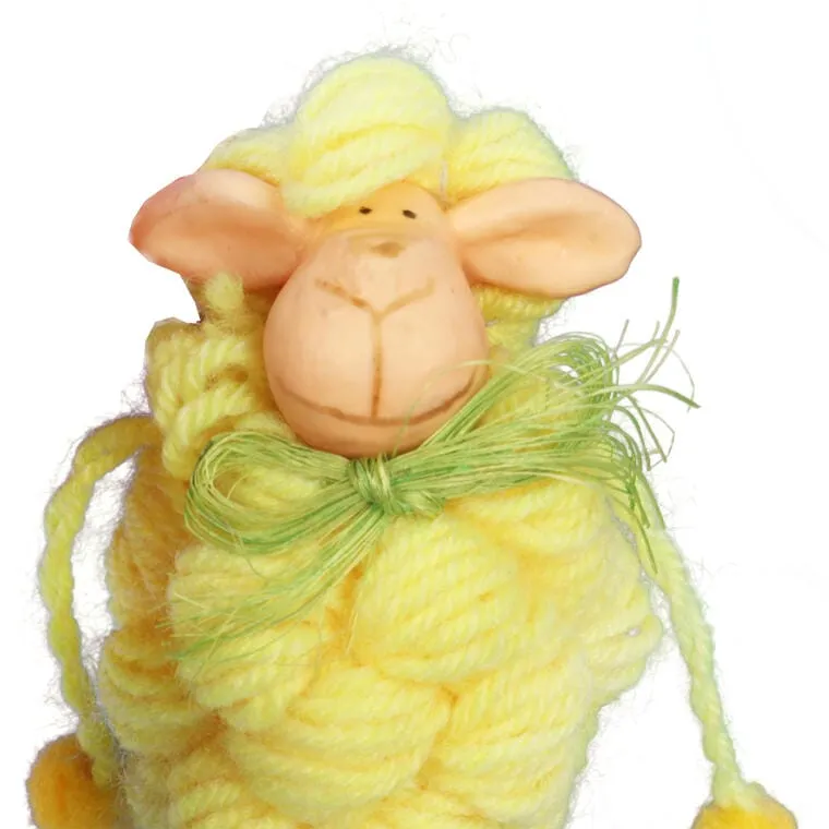 Figurka Baranek Z Włóczki Do Posadzenia 18cm - Żółty