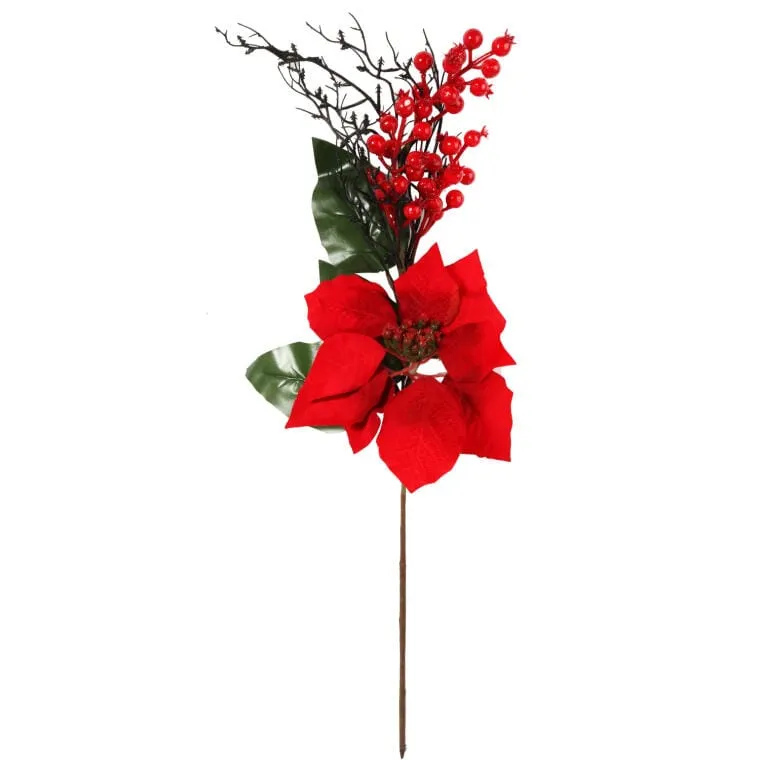 Gałązka Jarzębiny Z Gwiazdą Betlejemską 62 cm - Czerwona
