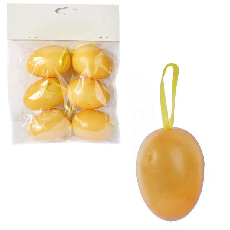 Zestaw 6 Plastikowych Jajek Wielkanocnych Do Zawieszenia, Żółte, 6,5 cm