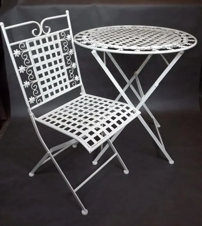 Składane Krzesło Z Metaloplastyki W Stylu Prowansalskim Koloru Kremowego 90x38cm