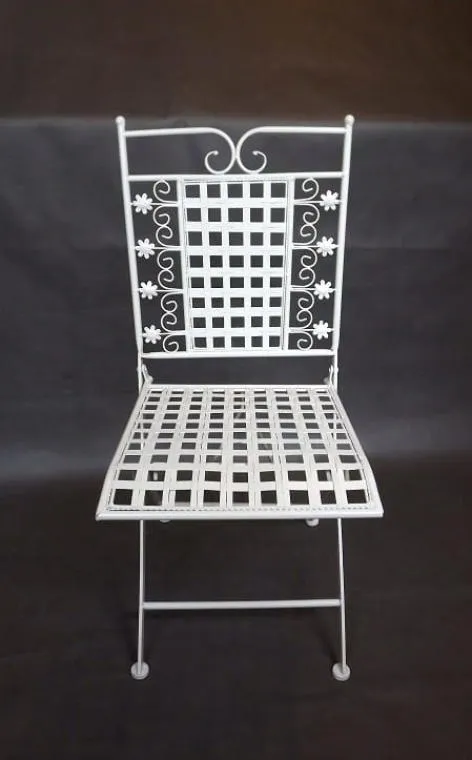 Składane Krzesło Z Metaloplastyki W Stylu Prowansalskim Koloru Kremowego 90x38cm