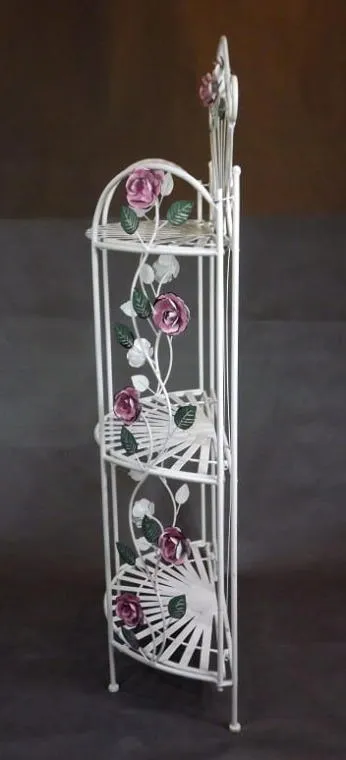 Regał Prowansalski Z Różami - Trzy Półki, Metaloplastyka Jasny Kolor, Składany 125x60x27cm