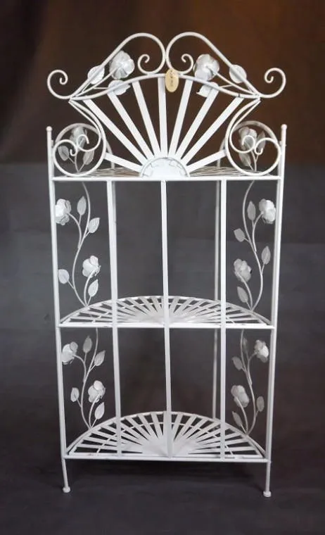 Regał Prowansalski Z Różami - Trzy Półki, Metaloplastyka Jasny Kolor, Składany 125x60x27cm