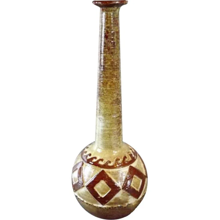 Wazon Ceramiczny W Kolorze Piaskowym Z Brązowym Wzorem 38x14 cm