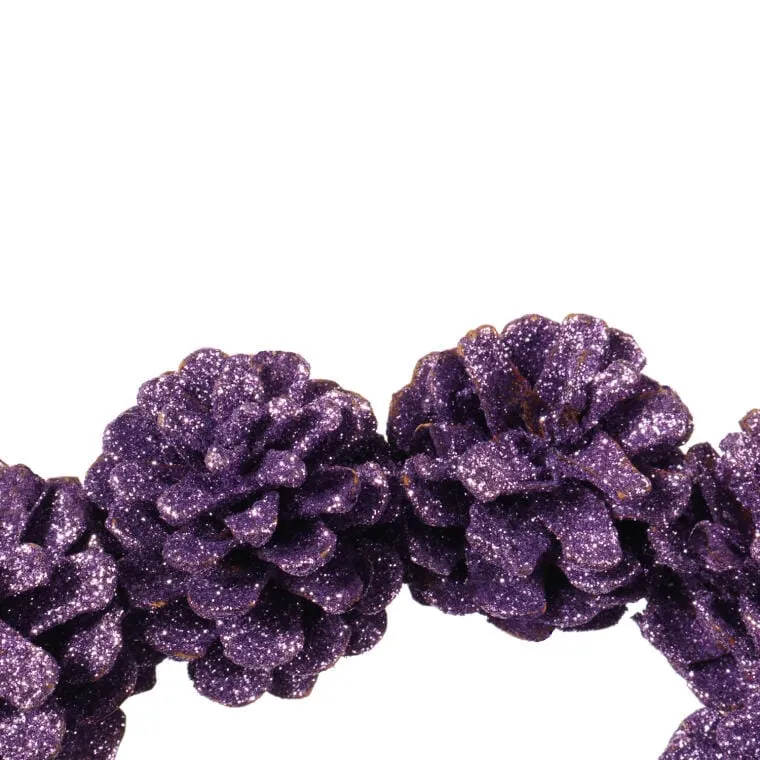 Dekoracyjny Wianek Świąteczny Z Fioletowych Szyszek Brokatowych 18 cm
