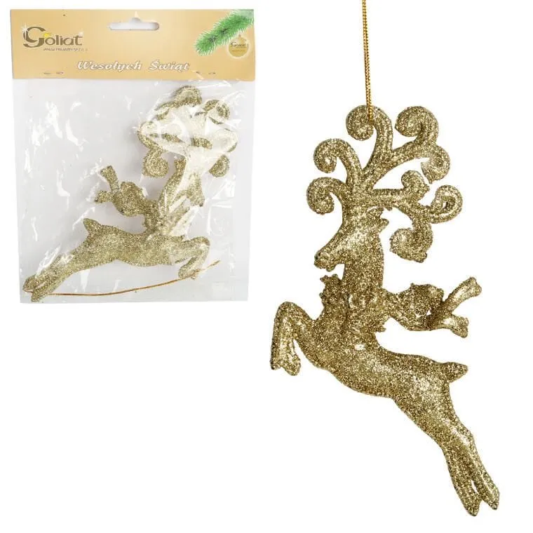 Zawieszka Dekoracyjna Renifer Brokatowy 18 cm - Złoty