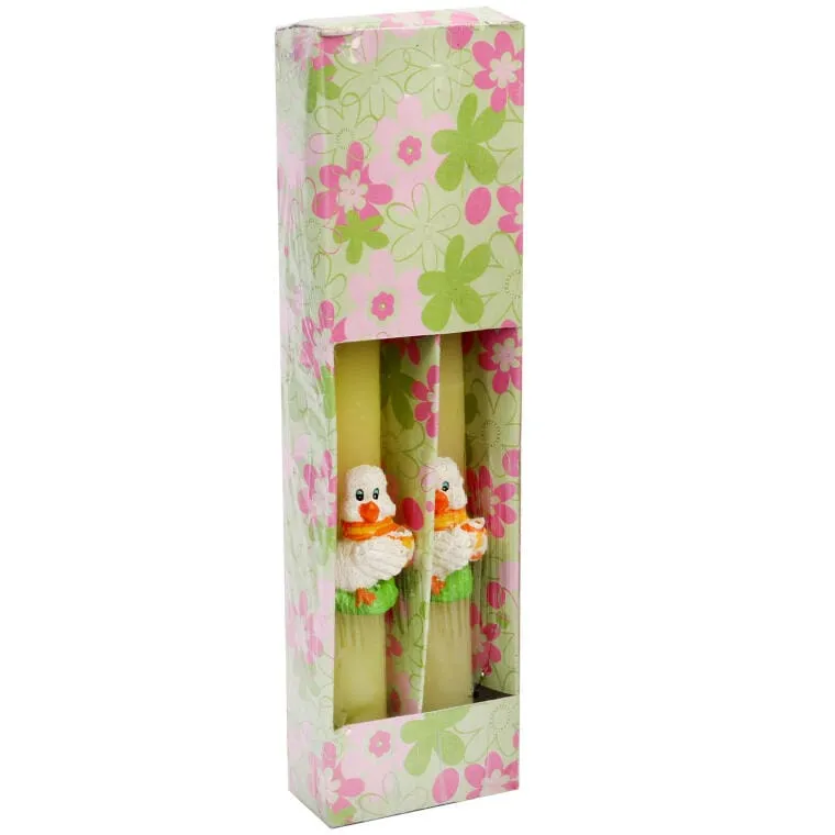 Świeczki Wielkanocne Z Figurkami Kaczek 26cm, Białe, 2 szt