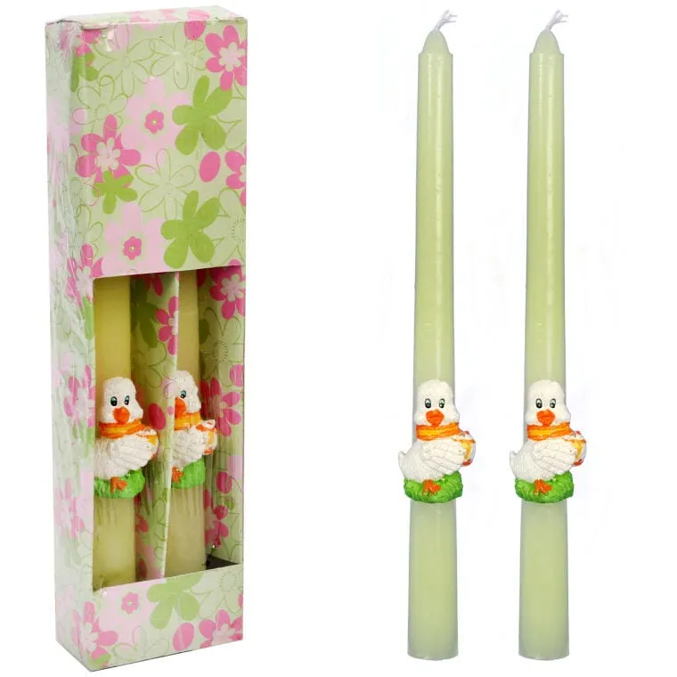 Świeczki Wielkanocne Z Figurkami Kaczek 26cm, Białe, 2 szt