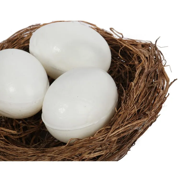 Dekoracja Wielkanocna - Trzy Jajka W Gnieździe 12 cm - Kolor Brązowy