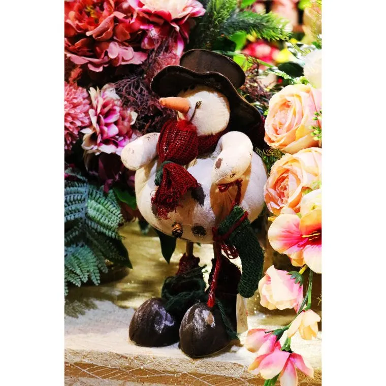 Bałwan Stojący Wykonany Z Naturalnych Materiałów W Kolorze CZERWONYM35 cm - Biało