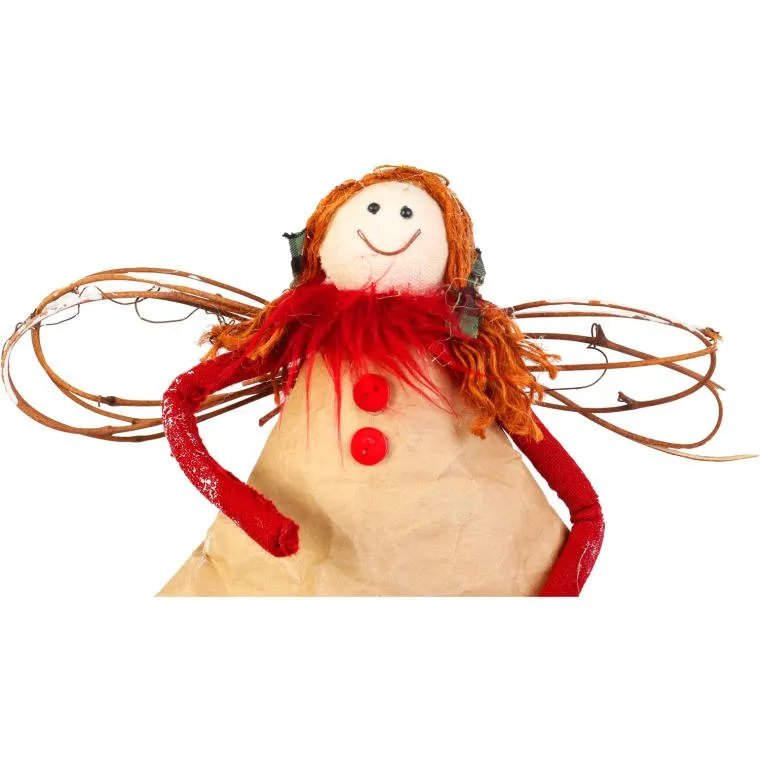 Anioł Świąteczny Z Naturalnych Materiałów W Kolorze Czerwonym 38 cm