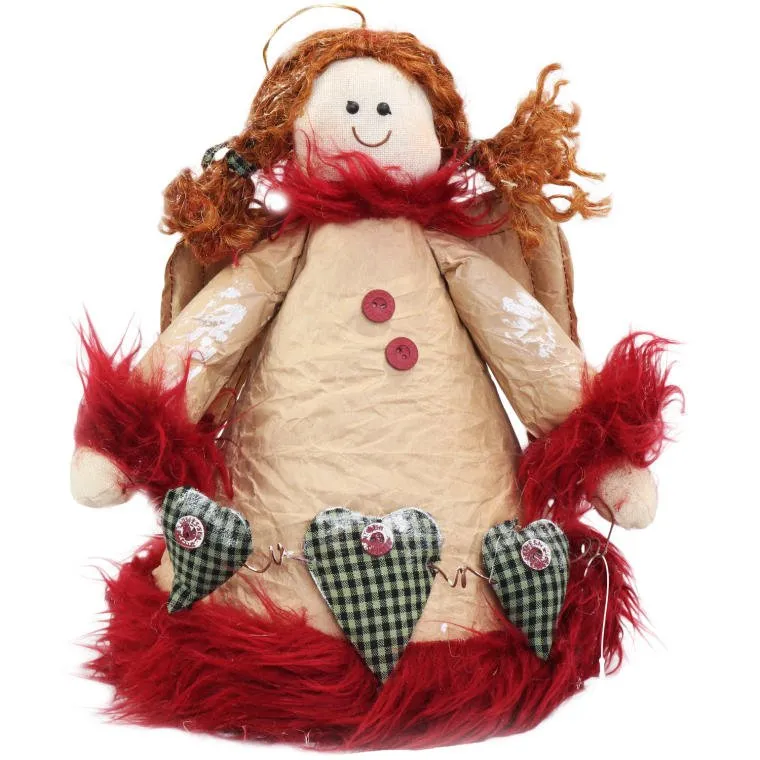 Anioł Z Naturalnych Materiałów W Kolorze Czerwonym 28 cm