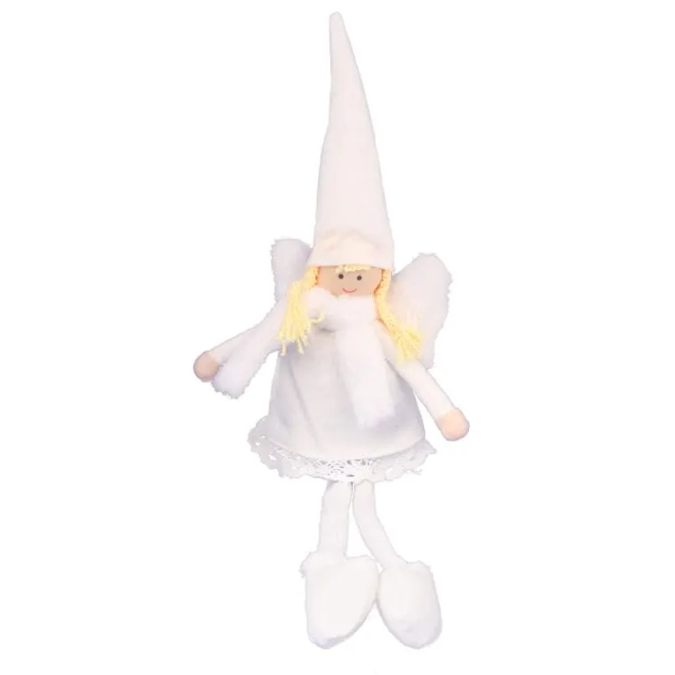 Pluszowy Anioł Siedzący Z Długimi Nogami, Kolor Biały, Wysokość 38cm