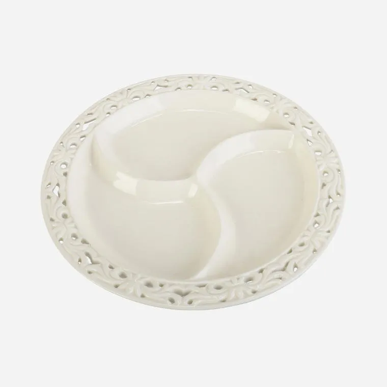 Talerz Ceramiczny Z Przegrodami Na Złotych Nóżkach 24 cm - Kolekcja Koronkowa