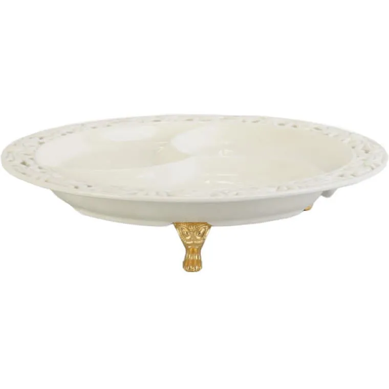 Talerz Ceramiczny Z Przegrodami Na Złotych Nóżkach 24 cm - Kolekcja Koronkowa