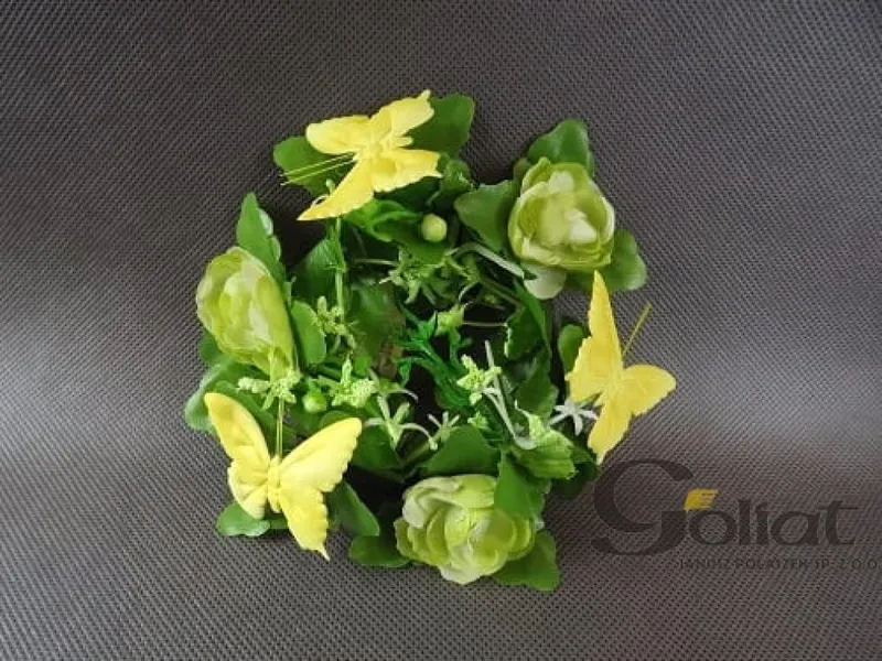 Stroik Na Świecę Ogród Z Żółtymi Motylkami, Średnica 8cm, Wysokość 15cm - Zielony