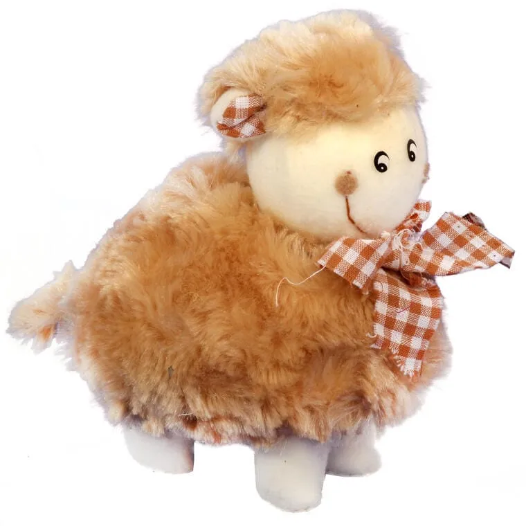 Figurka Baranek Ze Wstążką W Kratkę 14cm - Brązowy