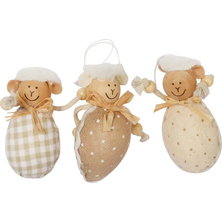 Zestaw 3 Brązowych Baranków Wielkanocnych Do Zawieszenia, 7 cm