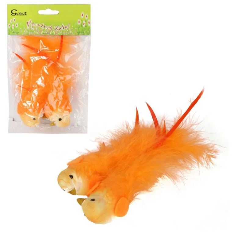 Ptaszki Z Naturalnymi Piórkami Do Stroików 2szt 15cm - Pomarańczowe