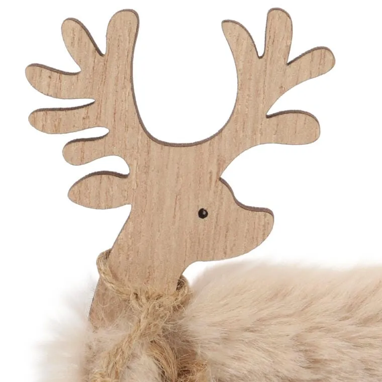 Figurka Świątecznego Renifera Z Dzwonkiem Wykończona Sztucznym Futrem I Brokatem 14cm